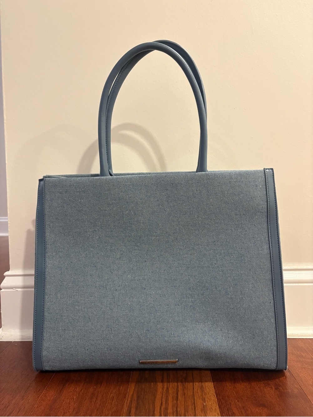 Steve Madden Embroidered Canvas Tote Bag in Dusty Blue - Picture 3 of 6